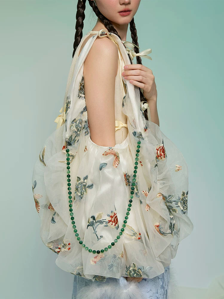 Spring and Summer Embroidery Organza Tote Bag - Lumivault