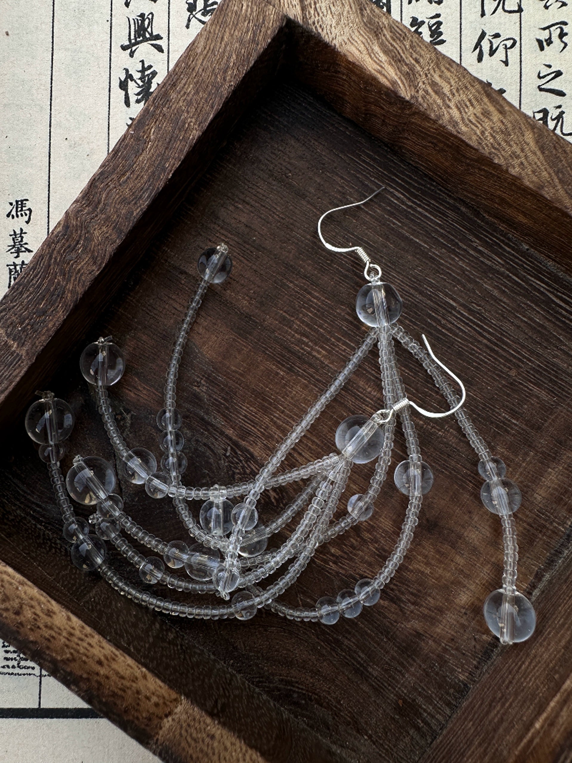 Chinoiserie Dew Crystal Long Earrings,Lumivault.