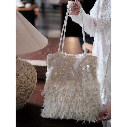 Mermaid Sequin Feather Statement Shoulder Bag - Lumivault