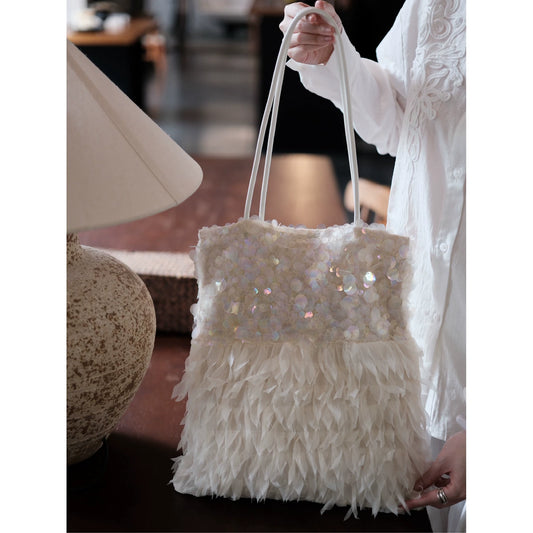 Mermaid Sequin Feather Statement Shoulder Bag - Lumivault