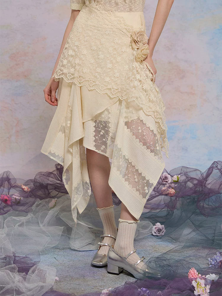 Embroidered Lace A-Line Midi Skirt