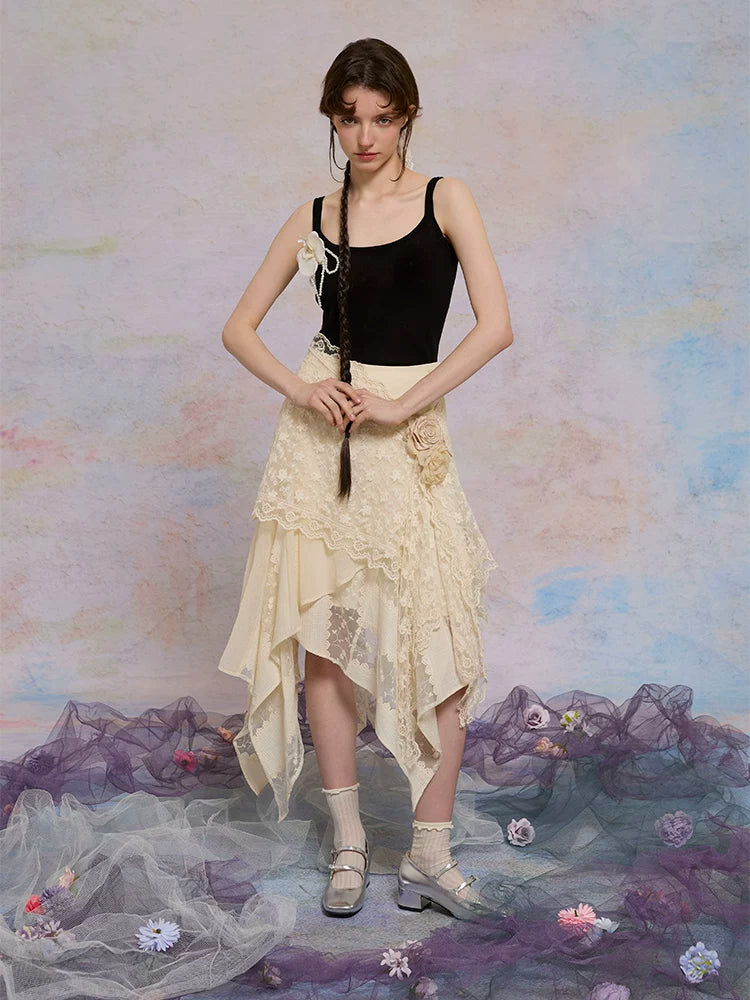 Embroidered Lace A-Line Midi Skirt