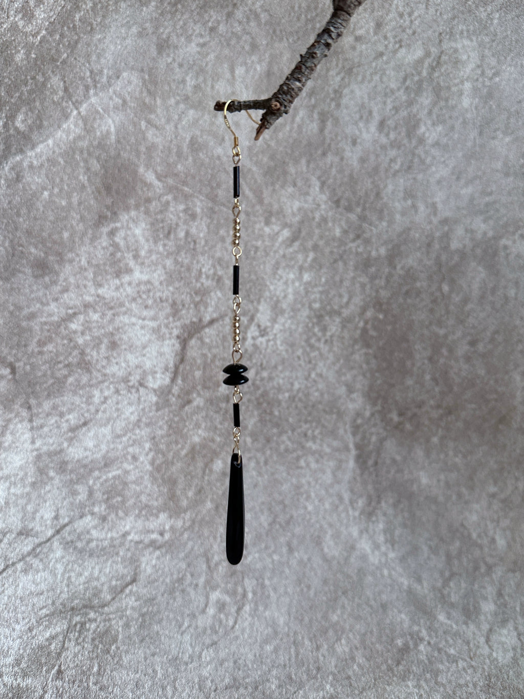 Chinoiserie Black Onyx Long Earrings,Single,Lumivault.