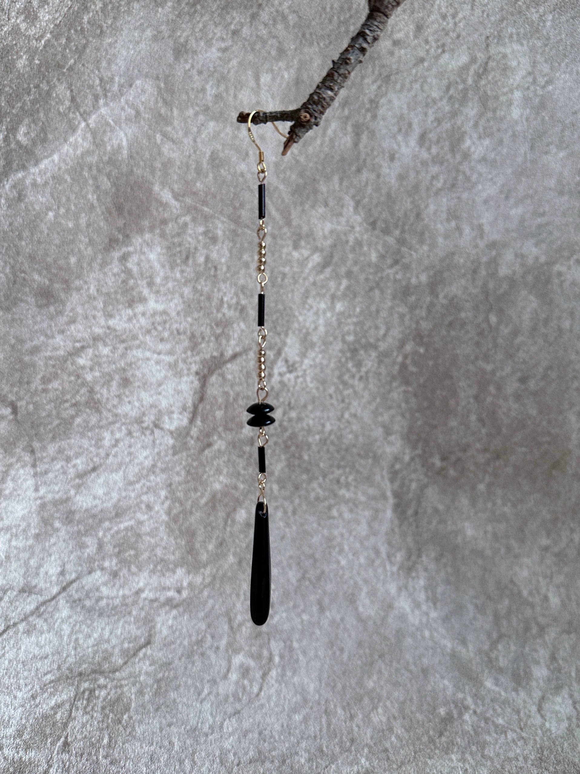 Chinoiserie Black Onyx Long Earrings,Single,Lumivault.