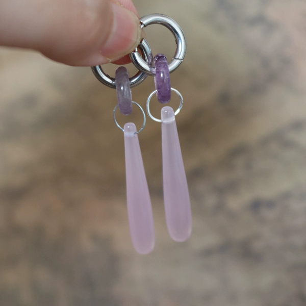 Chinoiserie Pink Jade Buckle Earrings,Lumivault.