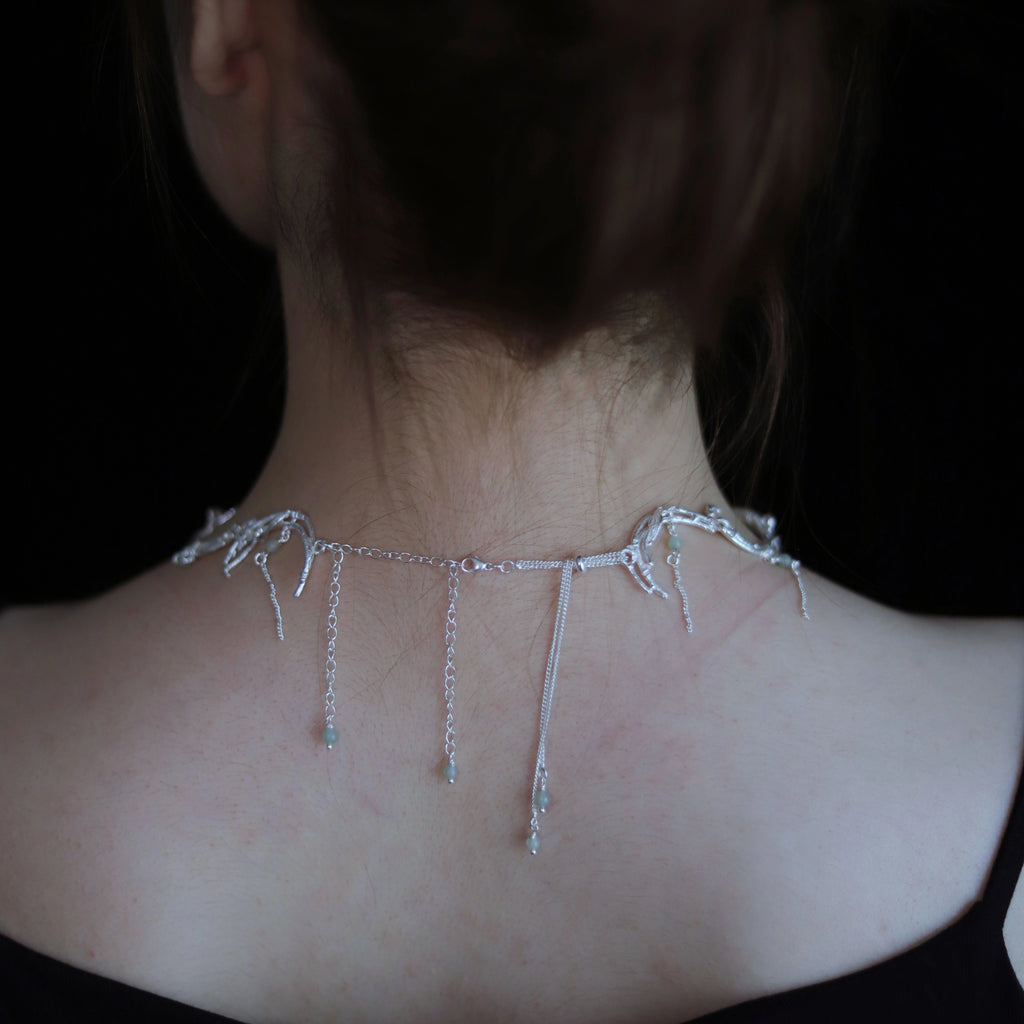 Half Moon Bamboo Silver Necklace,Lumivault.