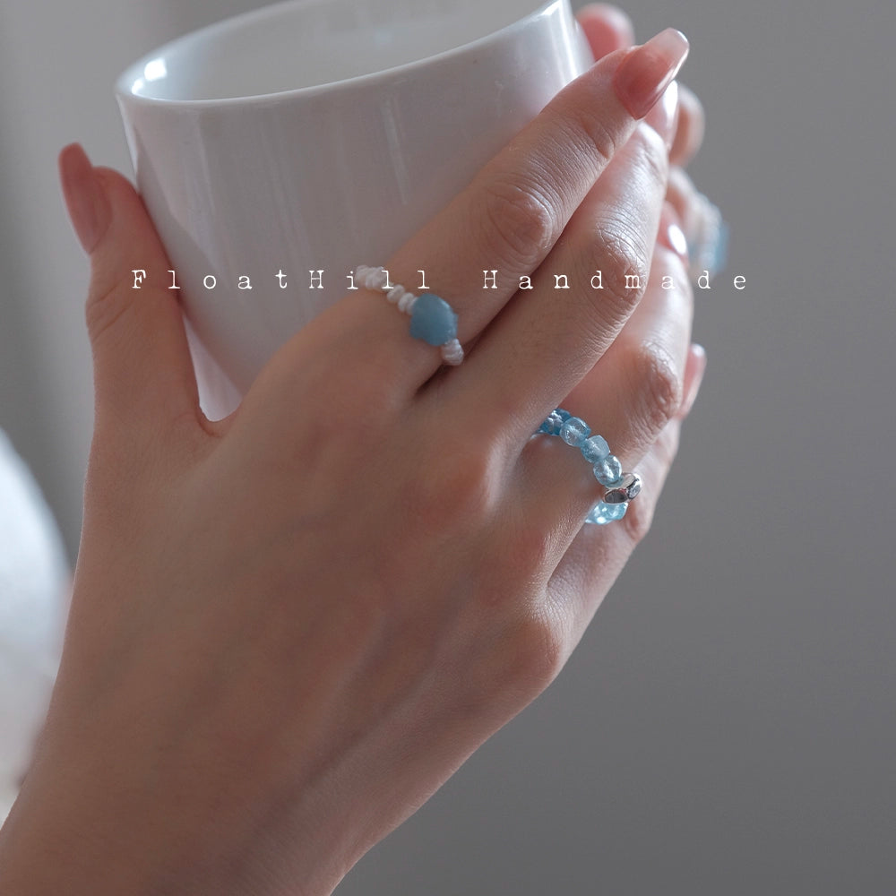 Blue Island Freshwater Pearl Beaded Elastic Ring,Lumivault.