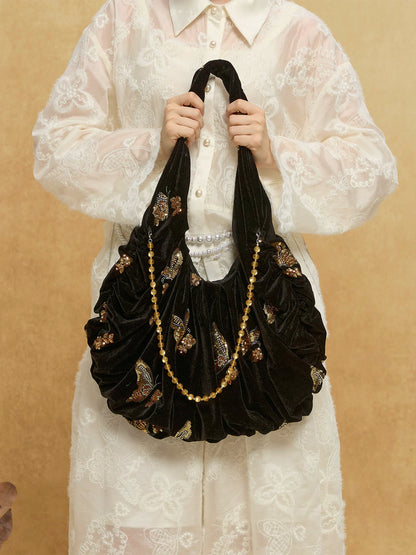 Regal Gilded Butterfly Velvet Tote Bag - Lumivault