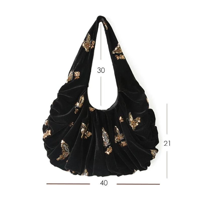 Regal Gilded Butterfly Velvet Tote Bag - Lumivault