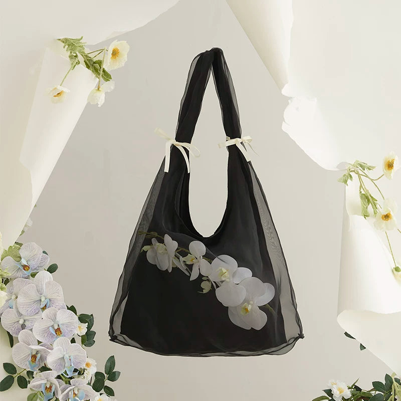 Ethereal Butterfly Orchid Organza Tote Bag - Lumivault
