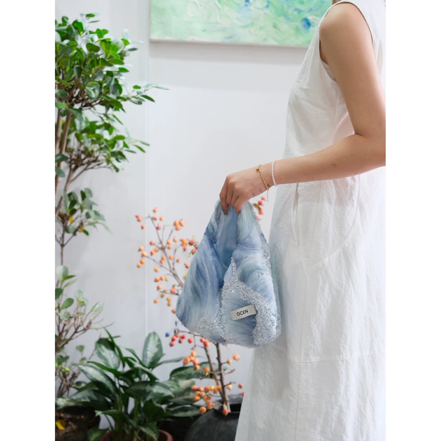 Cloud Mist Beaded Hobo Bag - Lumivault