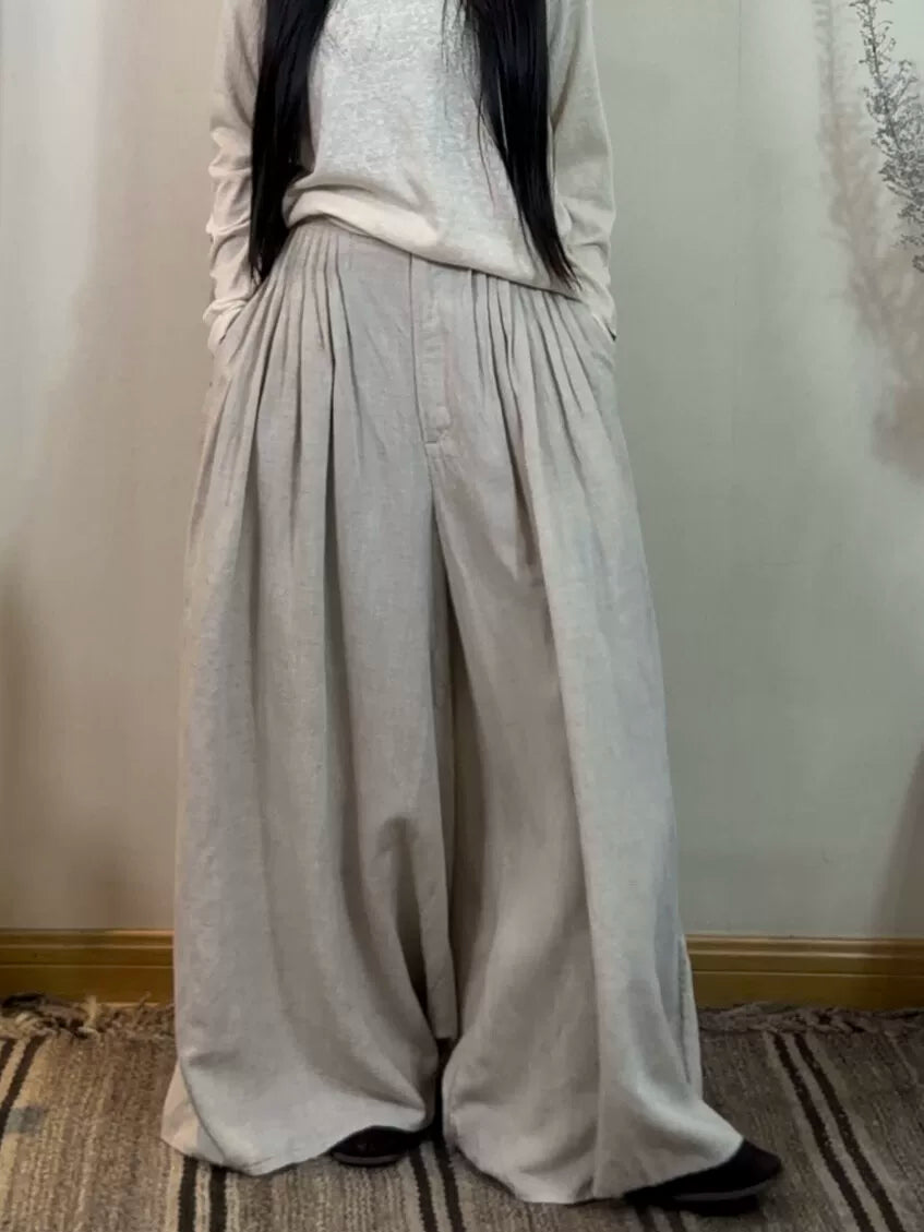 Accordion Pleated Linen Culotte Pants