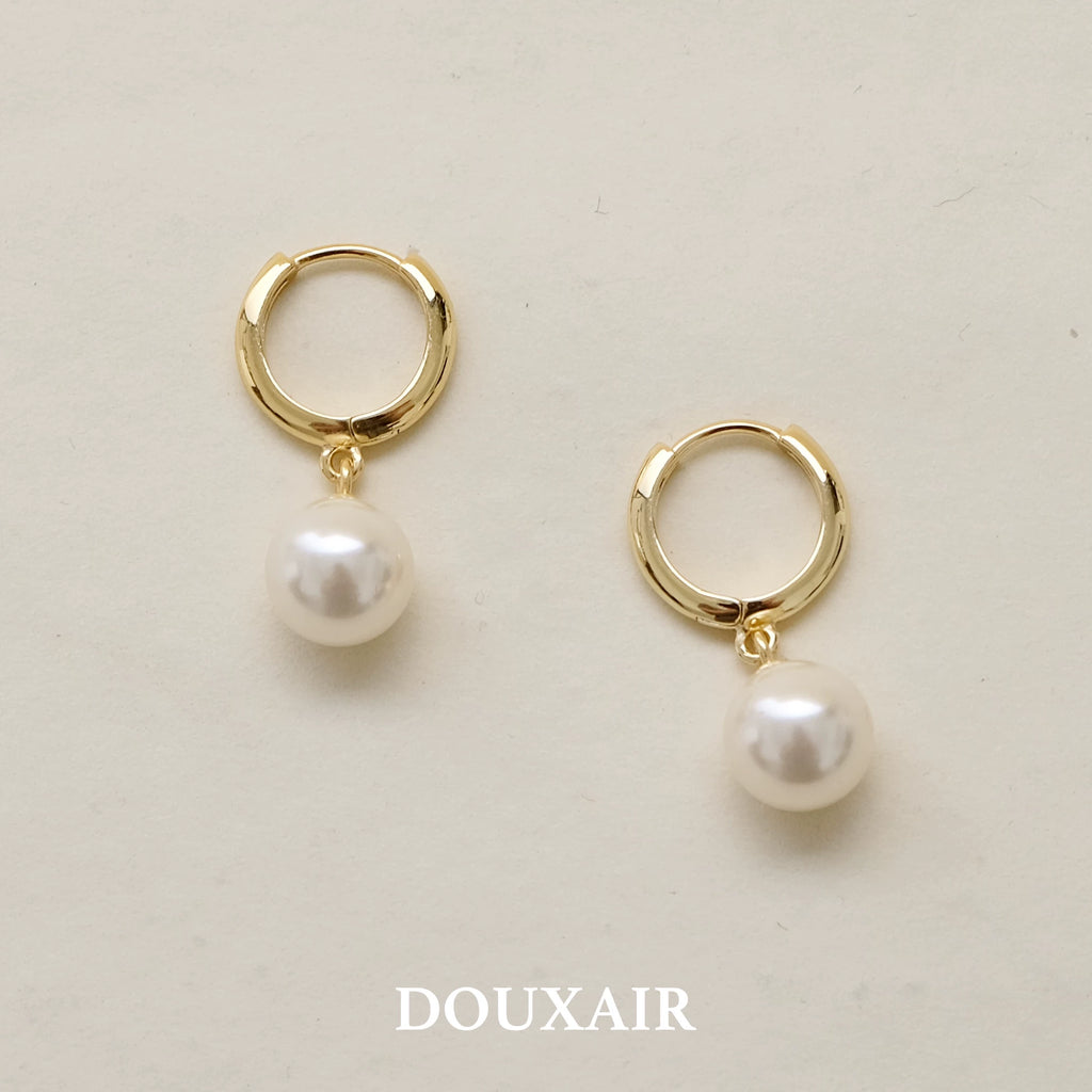 Single Pearl Silver Stud Earrings,8mm Gold Earrings,Lumivault.