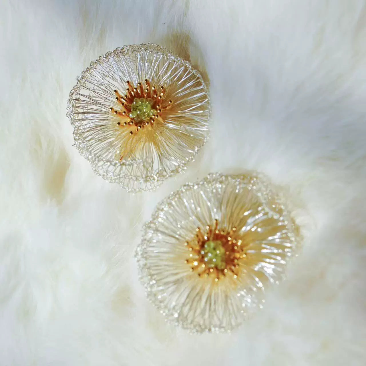 Metal Wire Poppy Flower Crochet Earrings,Large Studs (3.8 cm diameter),Lumivault.