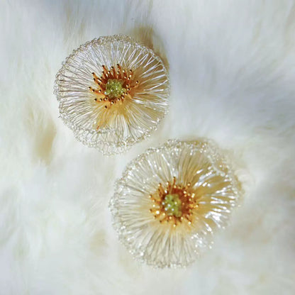 Metal Wire Poppy Flower Crochet Earrings