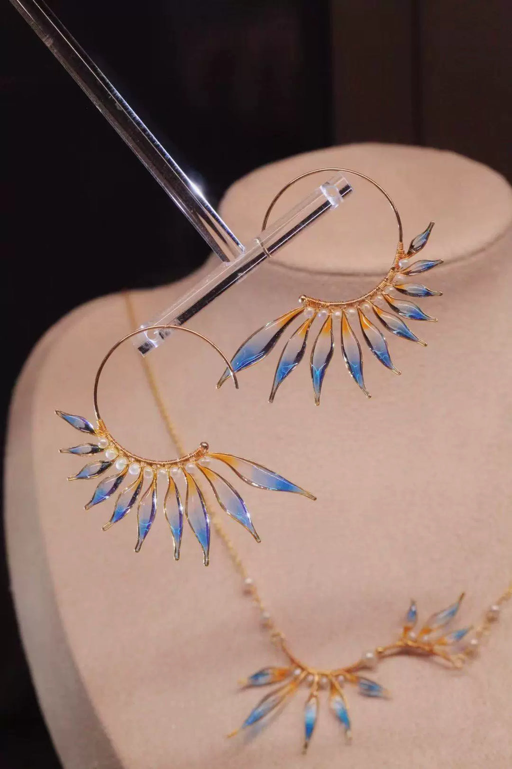 Blue Orange Sea Freshwater Pearl Earrings,Lumivault.