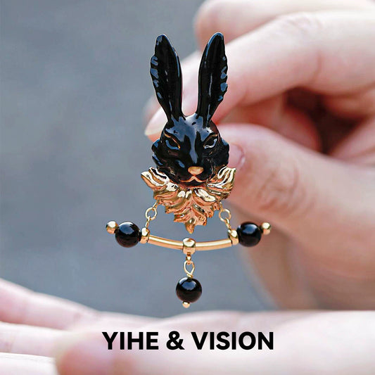 Black Gold Rabbit Ceramic Brooch,Lumivault.