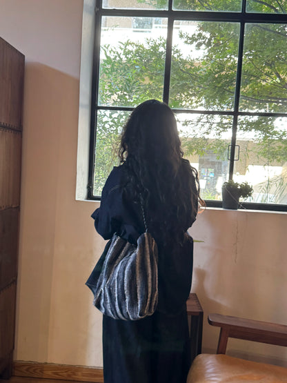 Denim Striped Shoulder Bag - Lumivault