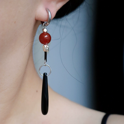 Chinoiserie Red and Black Agate Drop Earrings