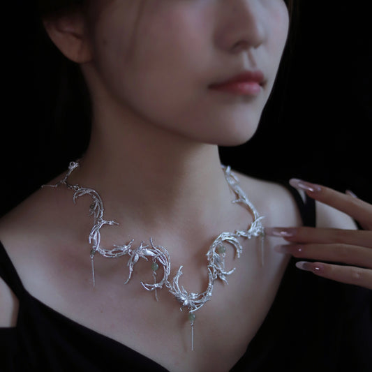 Half Moon Bamboo Silver Necklace