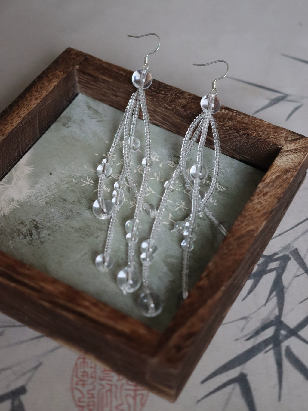 Chinoiserie Dew Crystal Long Earrings,Lumivault.
