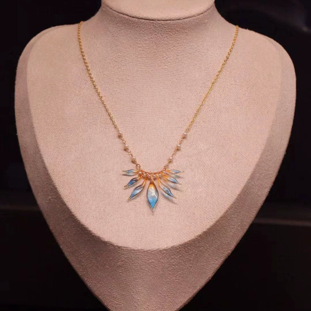 Blue Orange Sea Freshwater Pearl Necklace,#2,Lumivault.