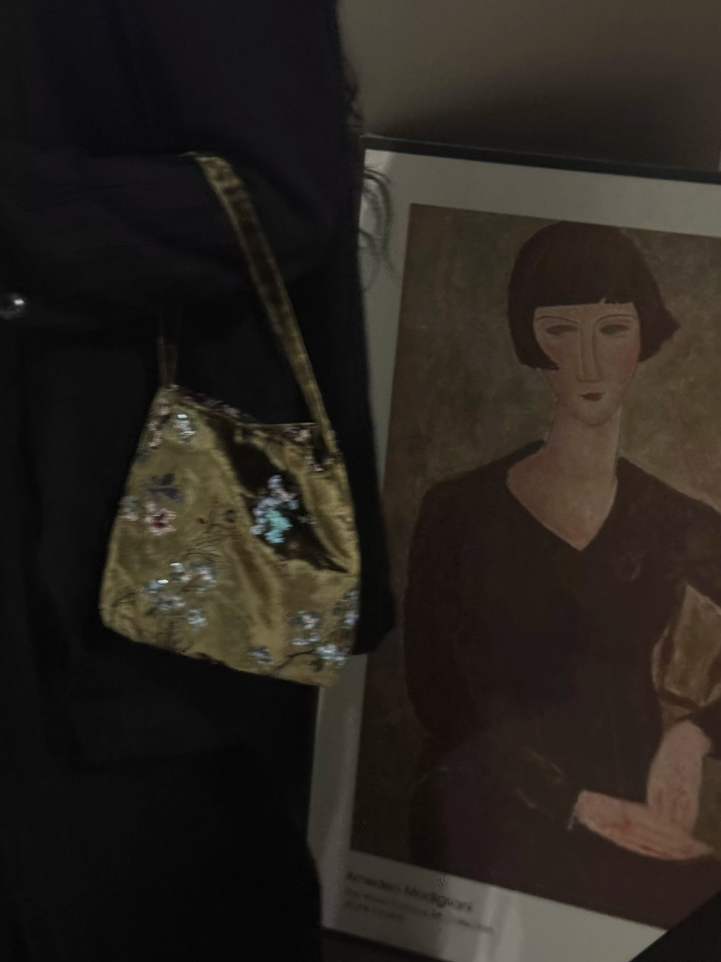 Embroidery Silk Velvet Shoulder Bag - Lumivault