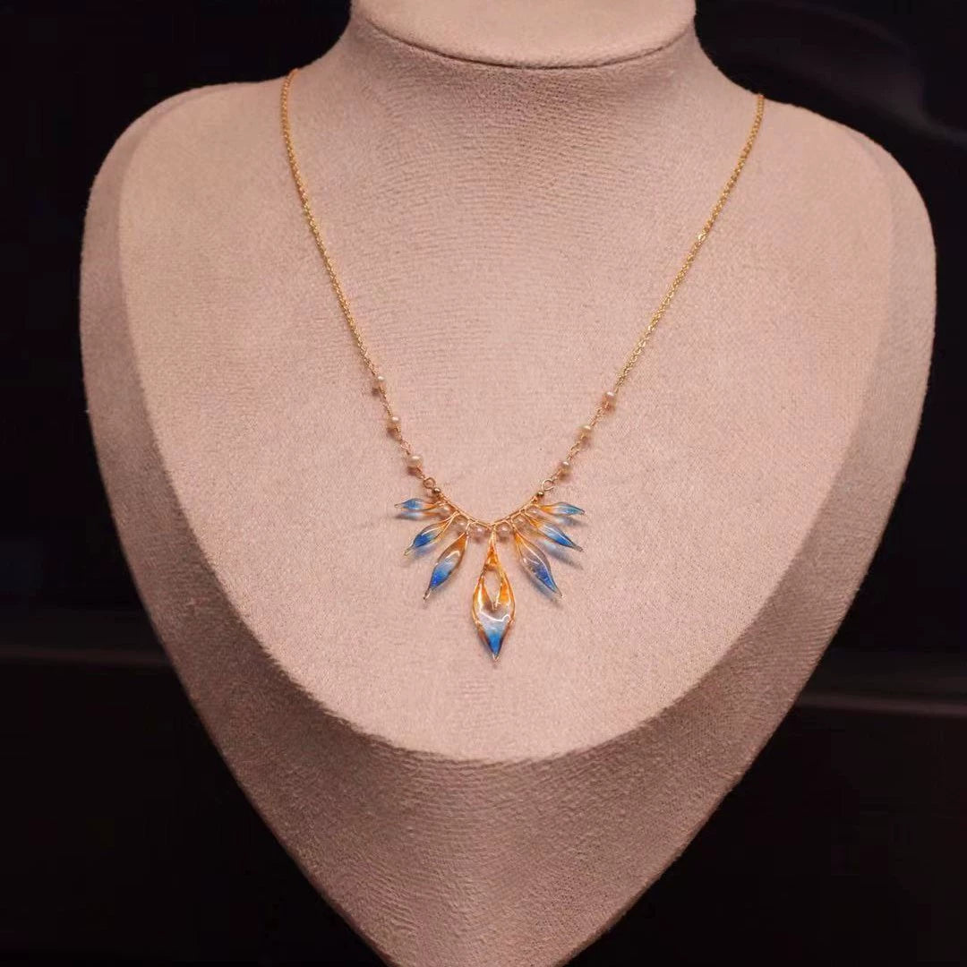 Blue Orange Sea Freshwater Pearl Necklace