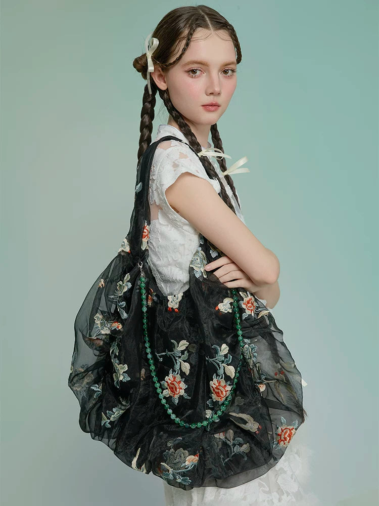 Spring and Summer Embroidery Organza Tote Bag - Lumivault