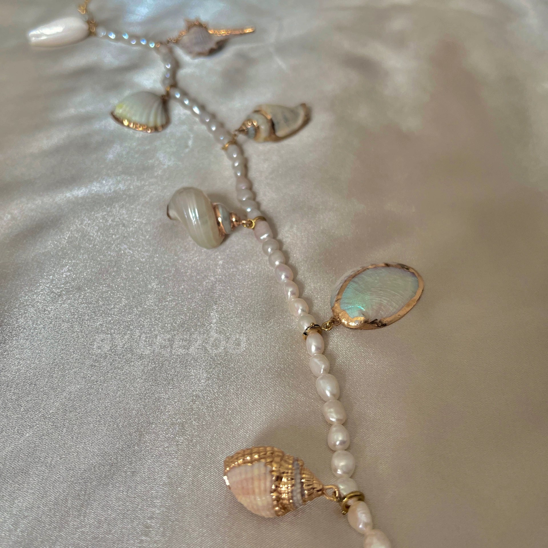 Vintage Baroque Pearl Seashell Necklace,White suit,Lumivault.