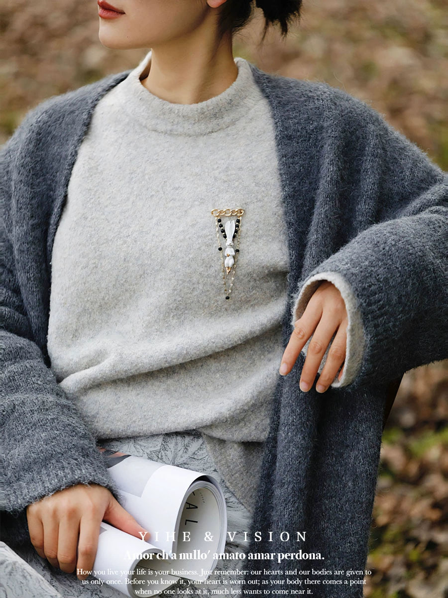 Rabbit Black Onyx Ceramic Brooch