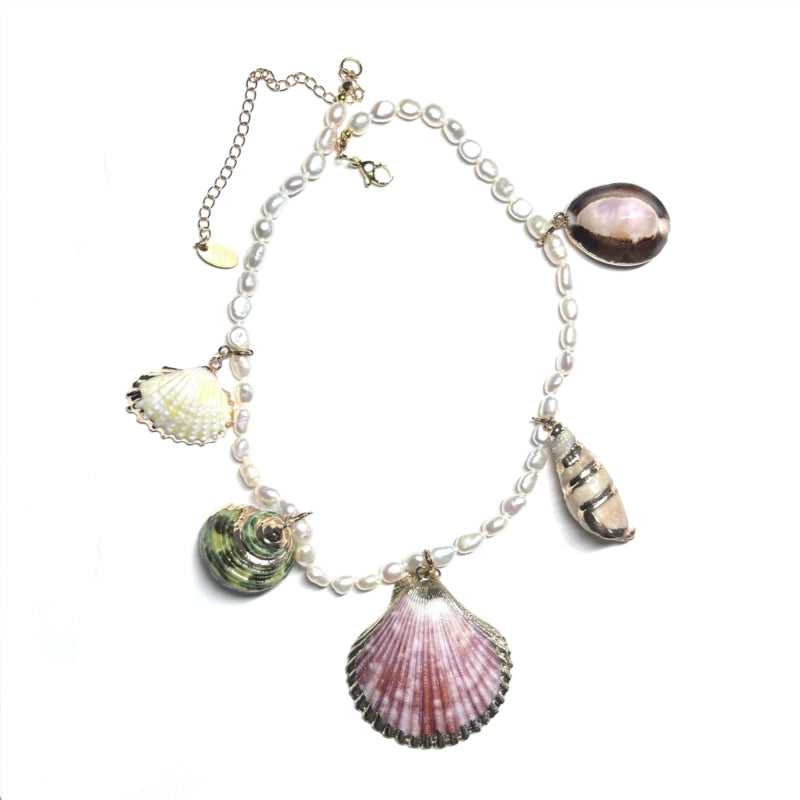Vintage Baroque Pearl Seashell Necklace,Lumivault.