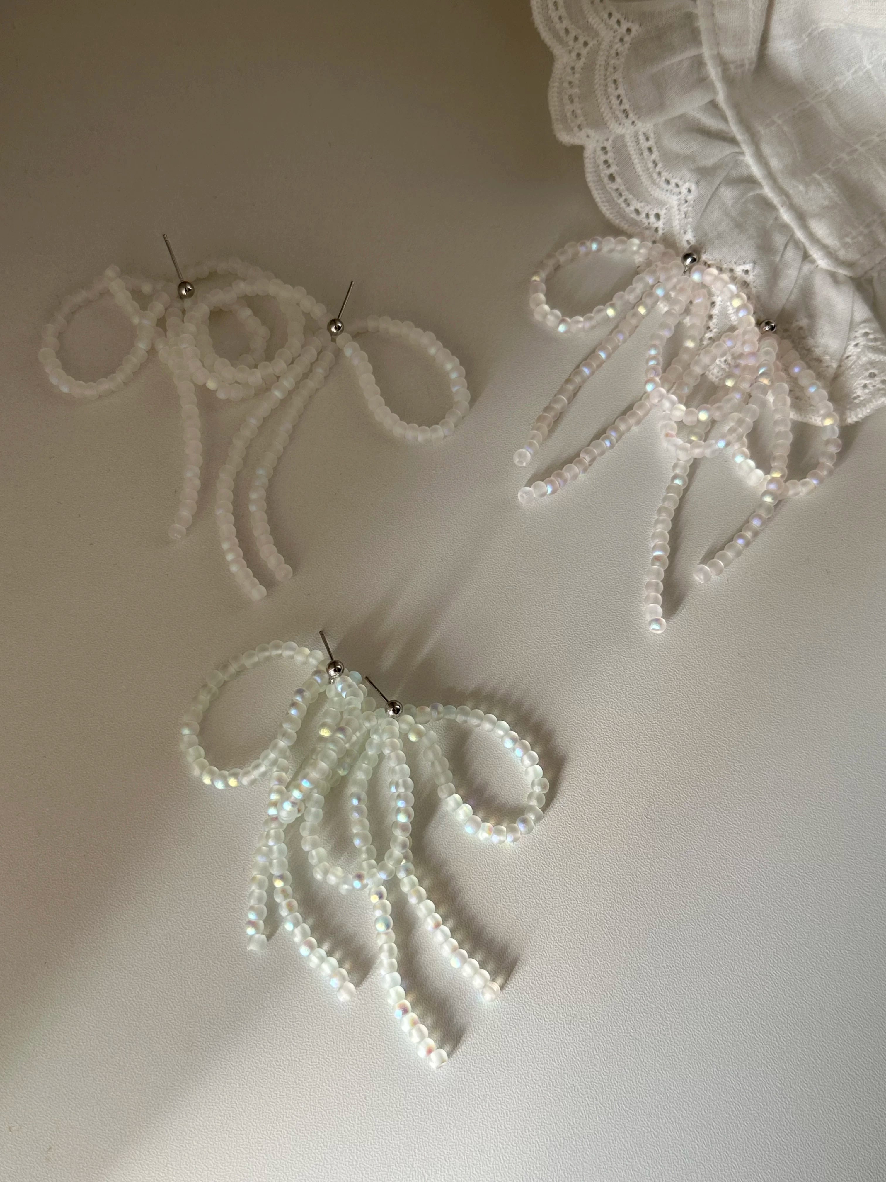 Pastel Seed Bead Bow Tassel Earrings - Lumivault