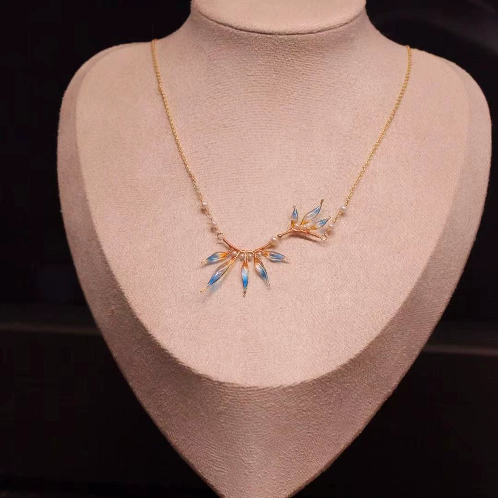 Blue Orange Sea Freshwater Pearl Necklace,#1,Lumivault.