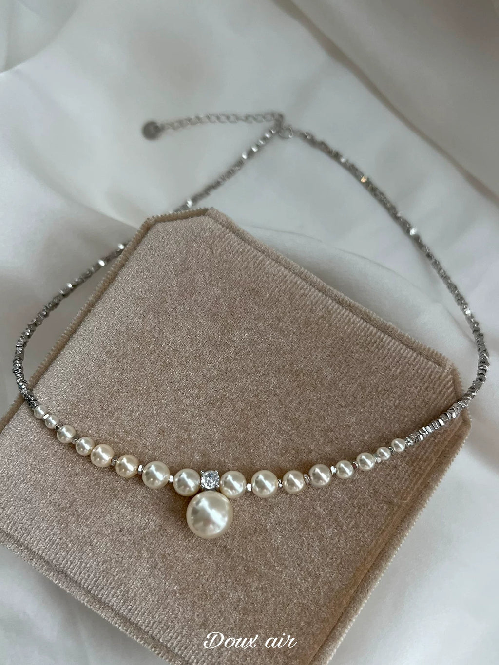Silver Pearl Beaded Necklace,Lumivault.