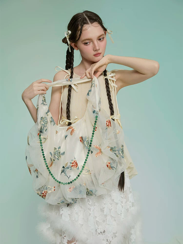Spring and Summer Embroidery Organza Tote Bag - Lumivault