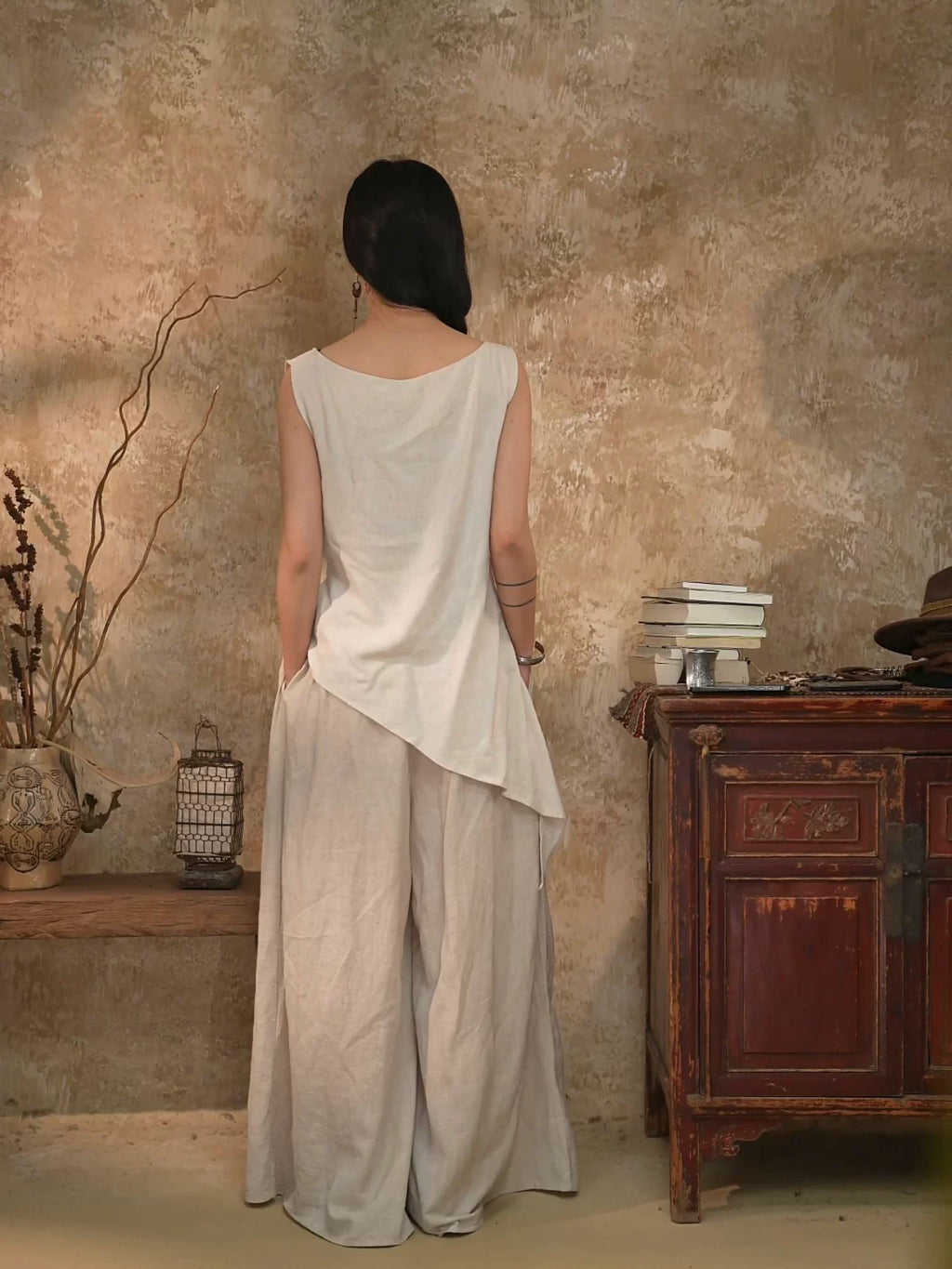 Asymmetrical Linen Blend Tank Top
