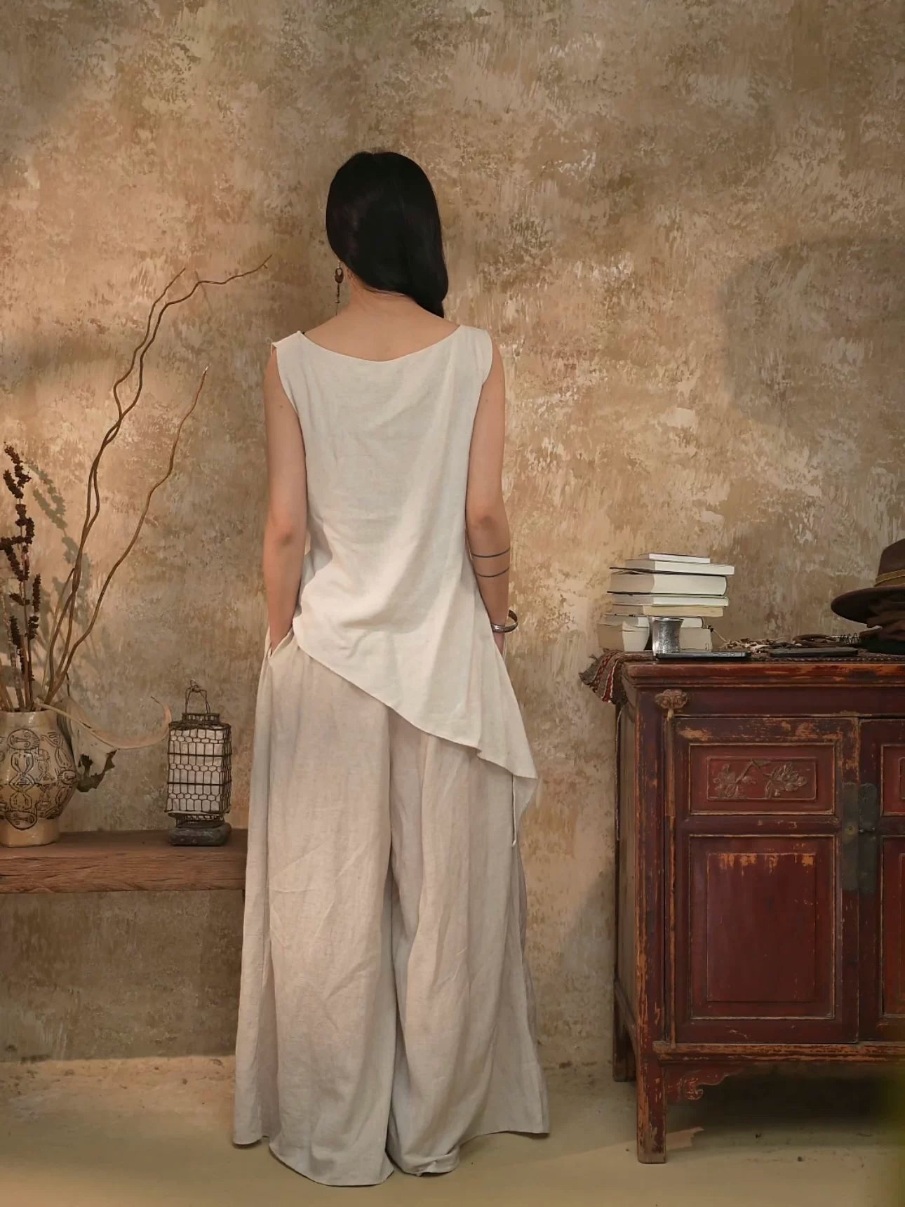 Asymmetrical Linen Blend Tank Top