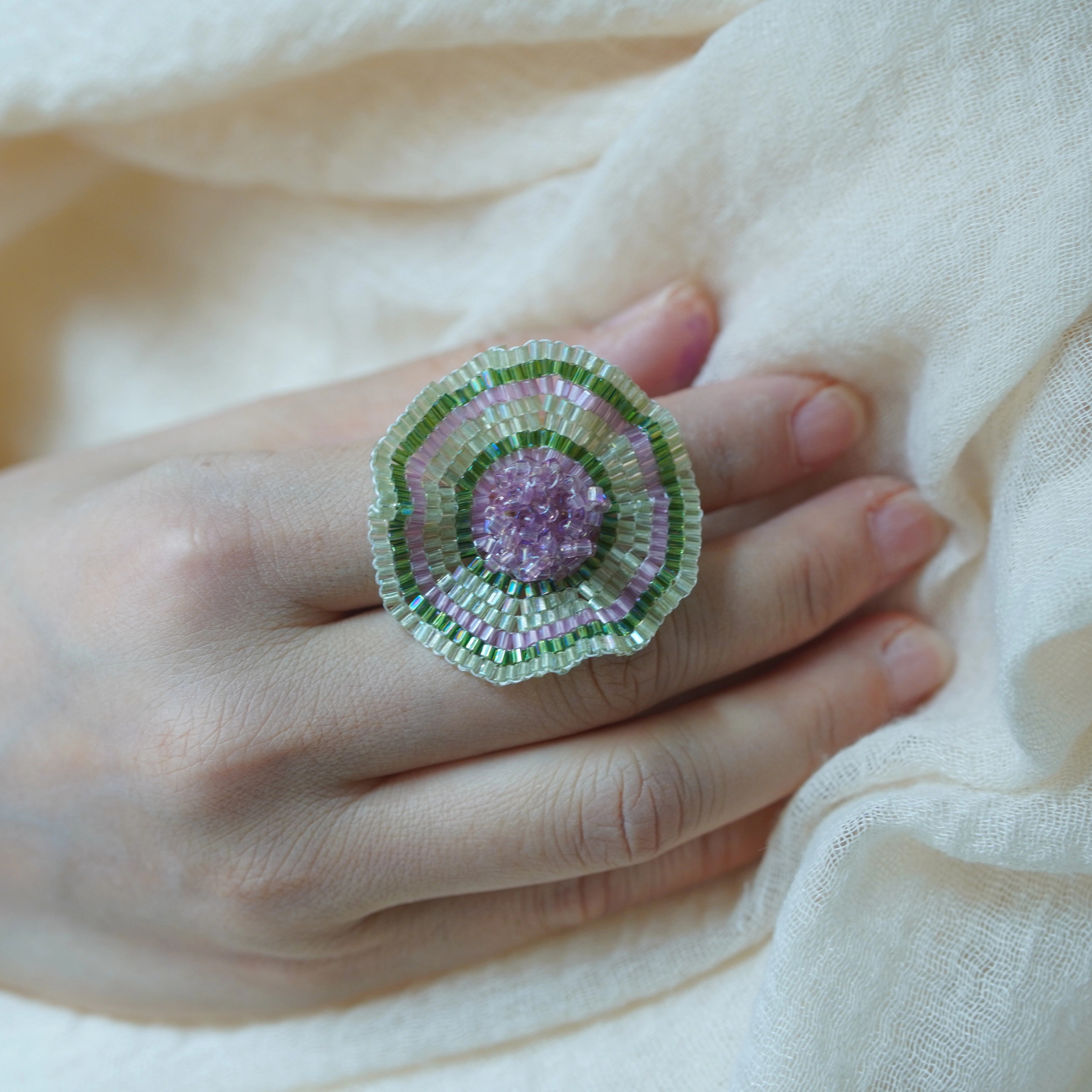 Handmade Vacation Seed Beaded Earrings,Ring / Purple Green,Lumivault.