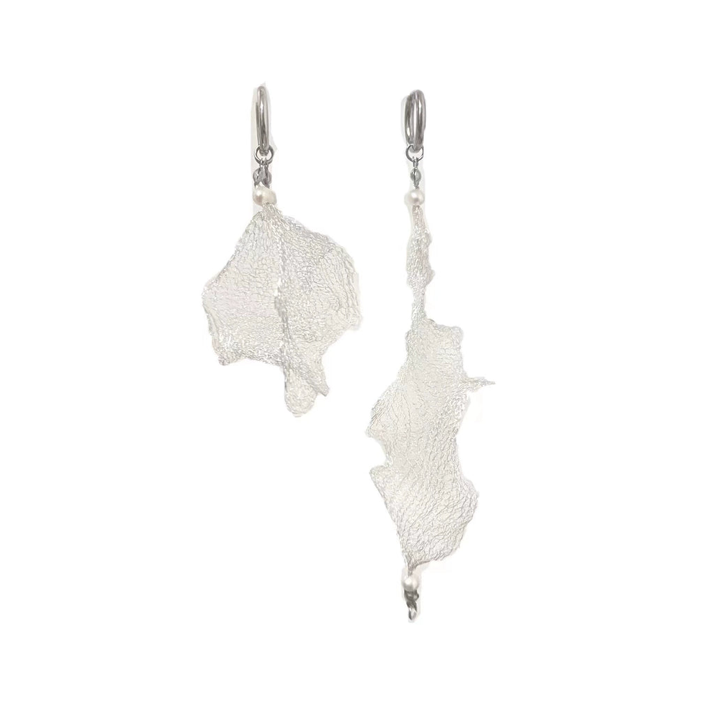 Freshwater Pearl Metal Mesh Lace Earrings,Lumivault.