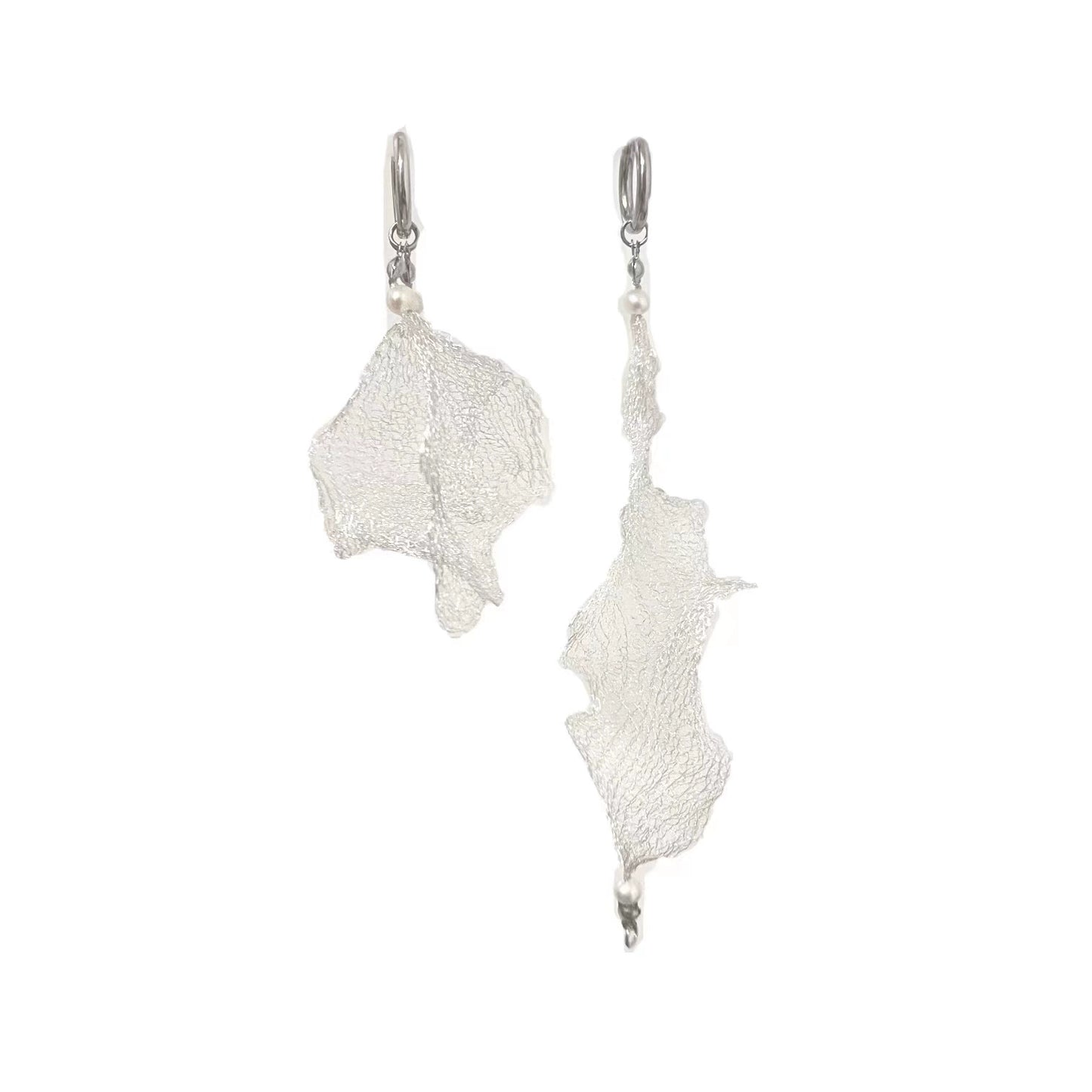Freshwater Pearl Metal Mesh Lace Earrings