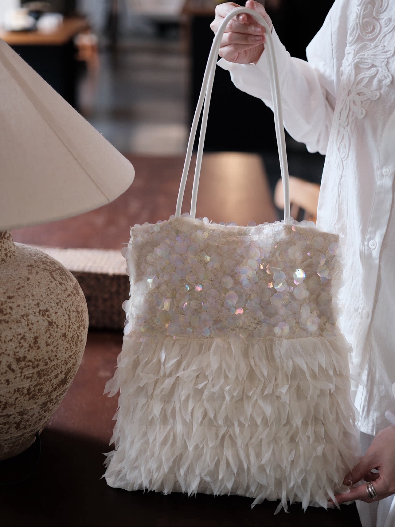 Mermaid Sequin Feather Statement Shoulder Bag - Lumivault