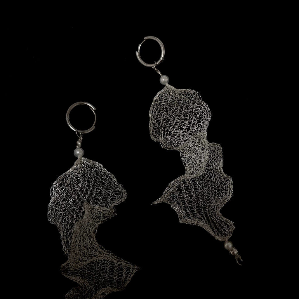 Freshwater Pearl Metal Mesh Lace Earrings,Lumivault.