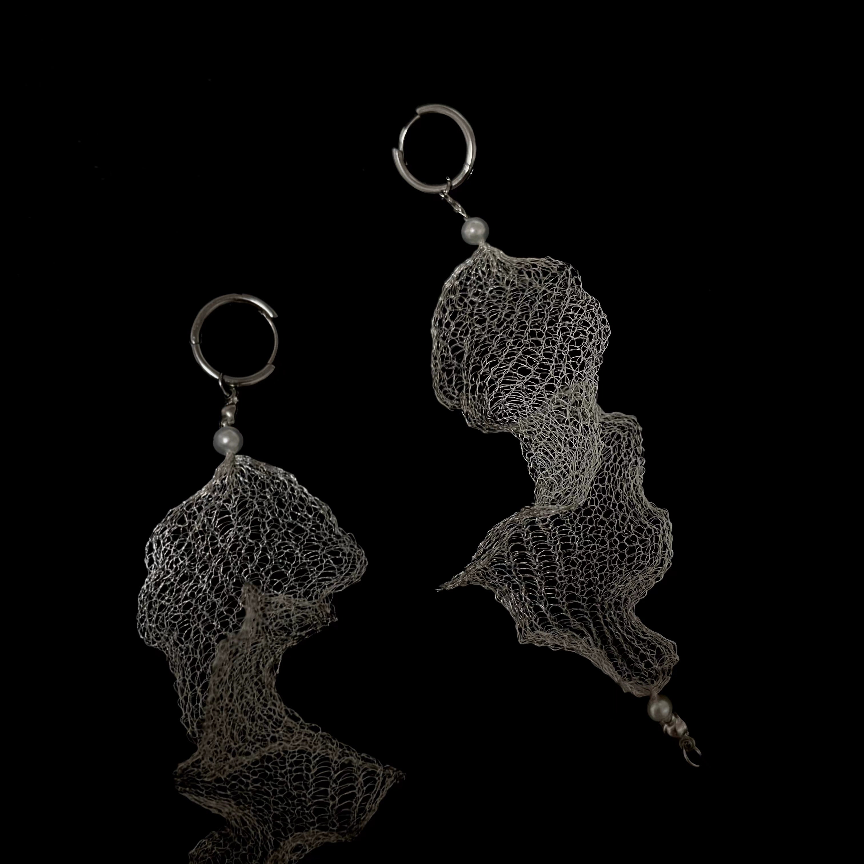 Freshwater Pearl Metal Mesh Lace Earrings,Lumivault.