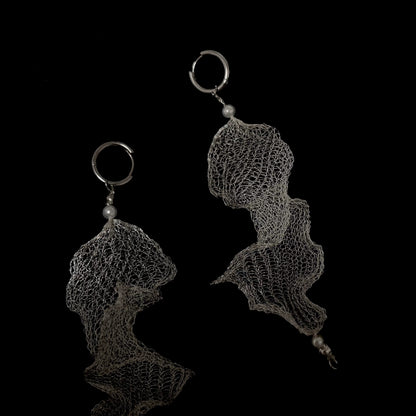 Freshwater Pearl Metal Mesh Lace Earrings