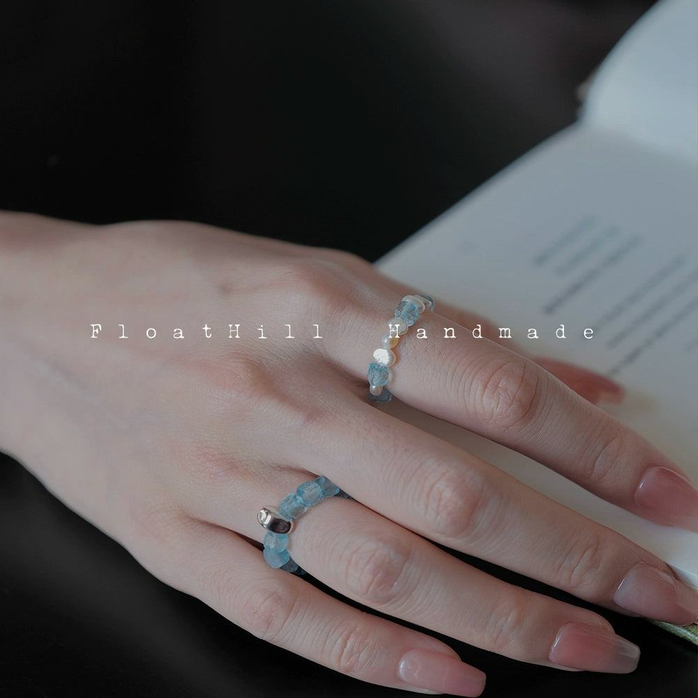 Blue Island Freshwater Pearl Beaded Elastic Ring,Lumivault.