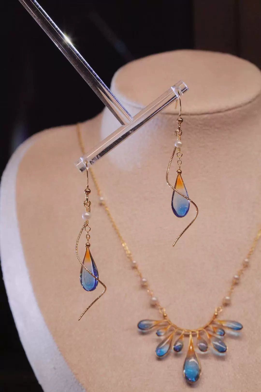 Blue Orange Sea Freshwater Pearl Earrings,#1,Lumivault.