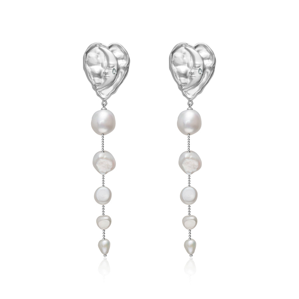 Lost in Echo Heart Pearl Earrings,Silver / S,Lumivault.
