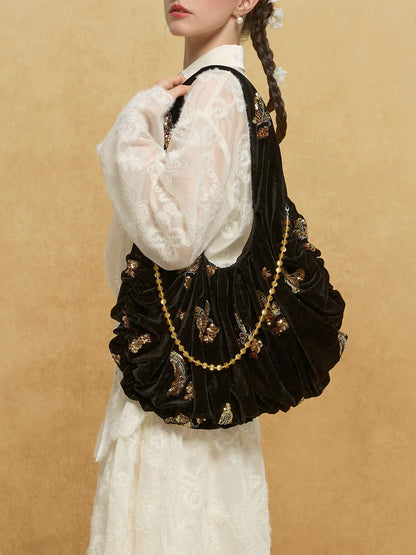 Regal Gilded Butterfly Velvet Tote Bag - Lumivault