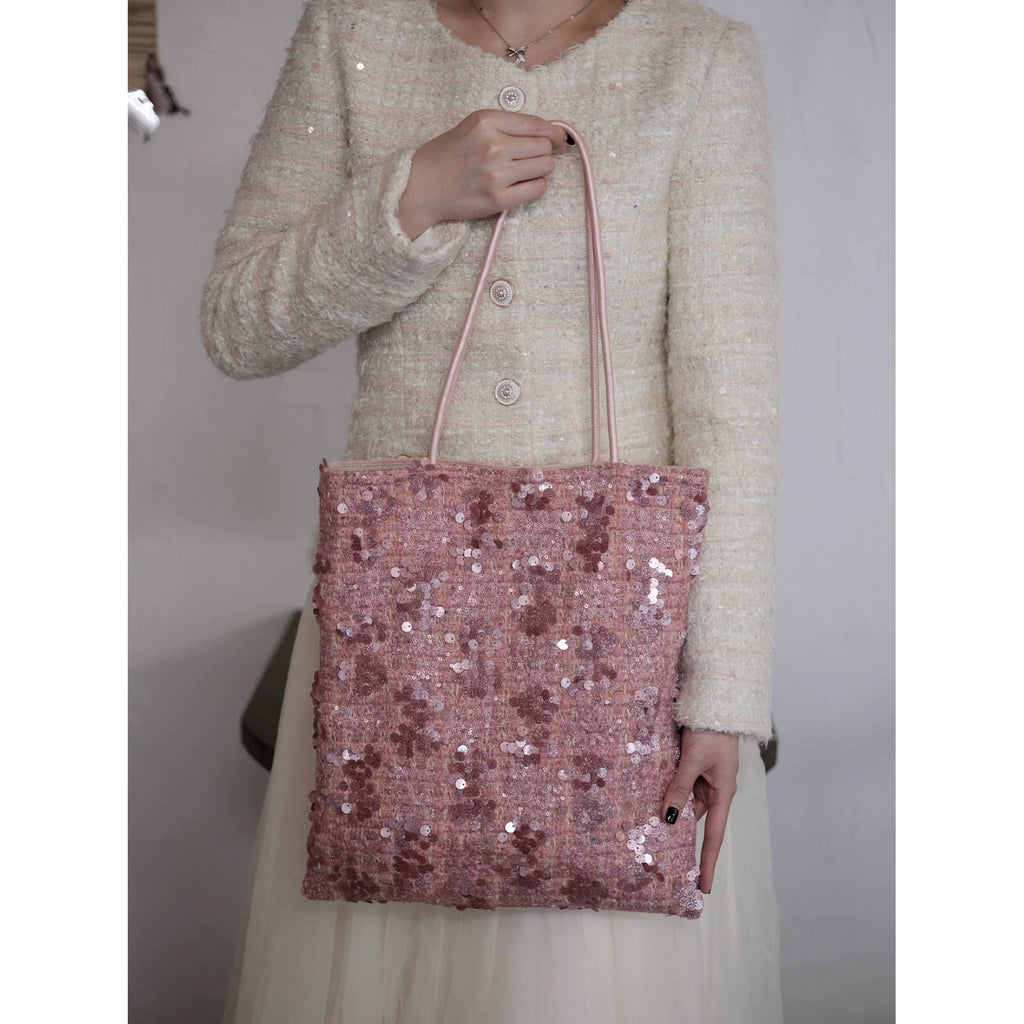 Maison Rose Tweed Sequin Shoulder Bag - Lumivault